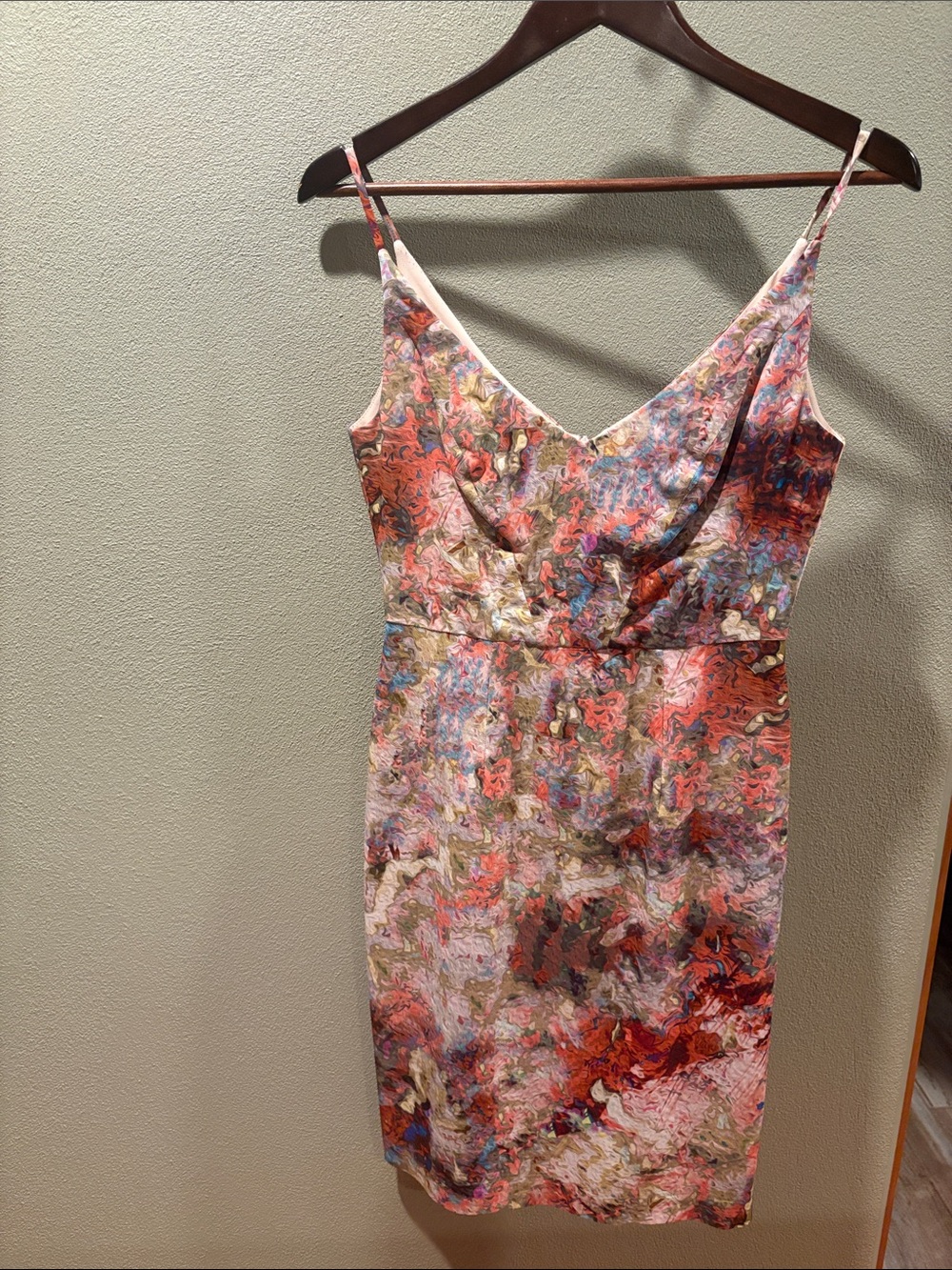 Black Halo Multicolor Watercolor Print Spaghetti Strap Mini Dress